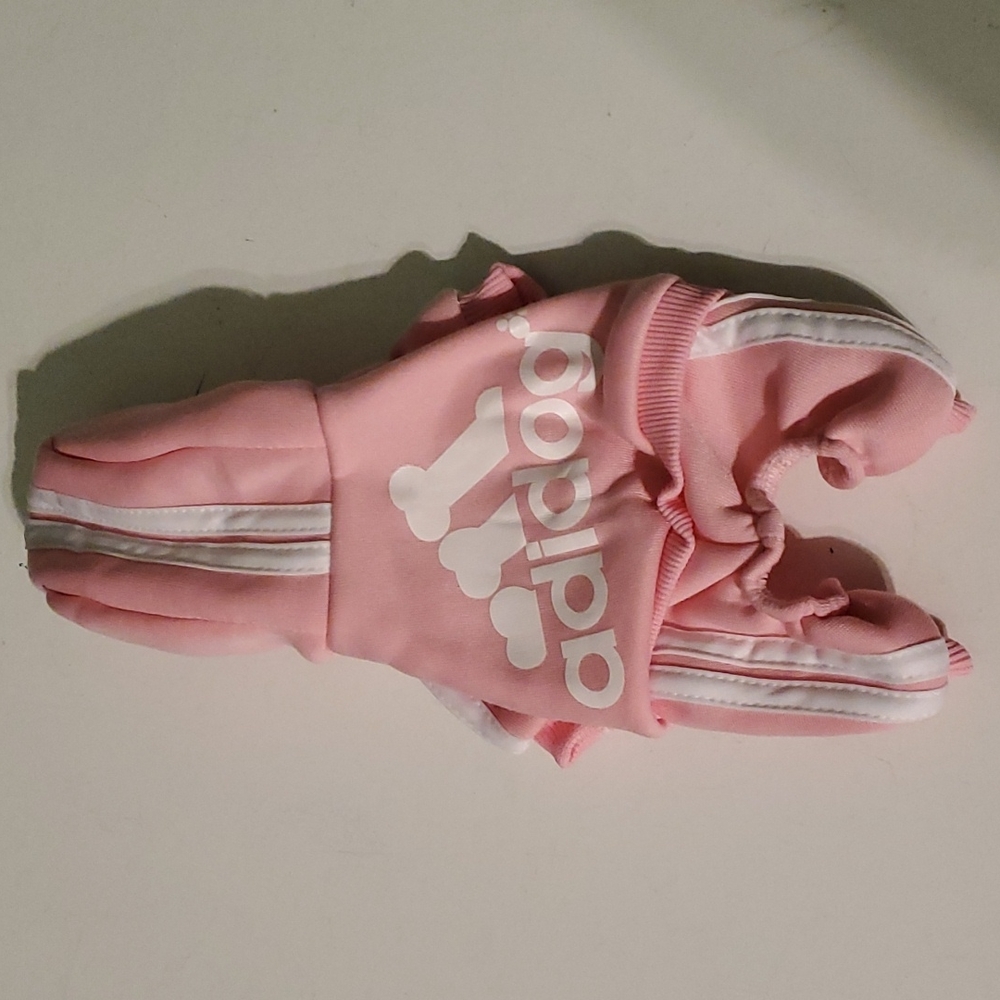 Adidog XS pink puppy/mini dog hooded jogging one piece outfit